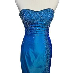 Showtime Collection Prom Formal Y2K Dress Women 4 Blue Bling Formal Hand‎ Beaded